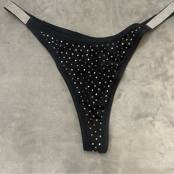 New! Victoria's Secret Swim Black Shine Strap Thong Bikini Bottom 4477 - Picture 5 of 10
